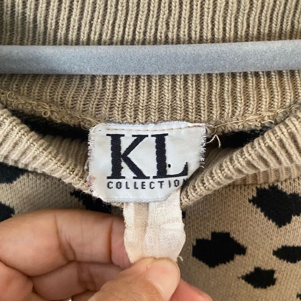 Vintage Kl Collections Leopard Print Sweater Sz L Gem